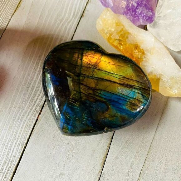Hand Carved Large Labradorite Heart Stone Gemstone - Picture 3 of 6